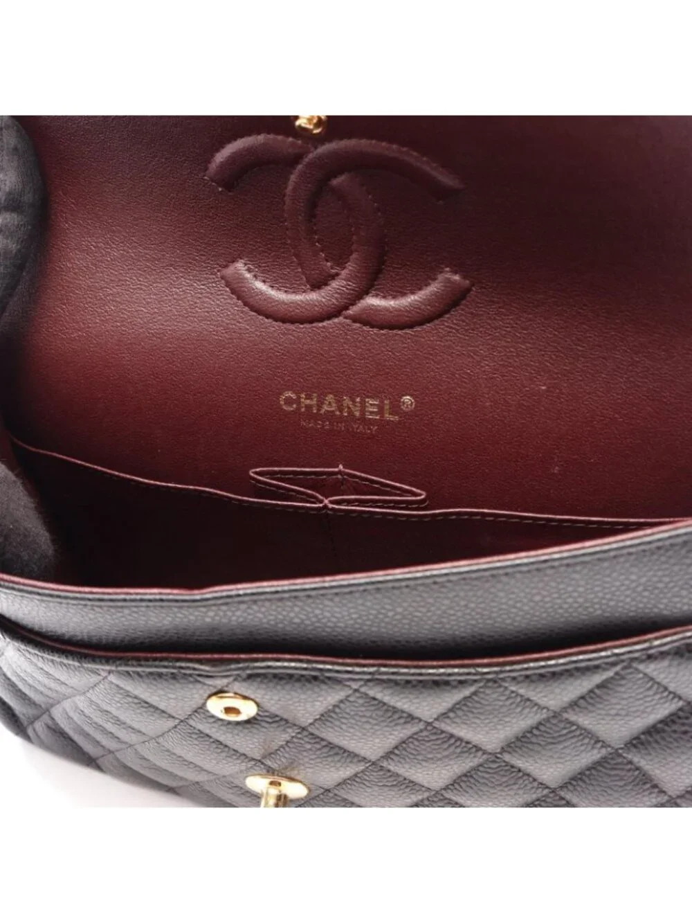 Chanel Shoulder Bag Quilted Double Flap Black Caviar Leather Chain